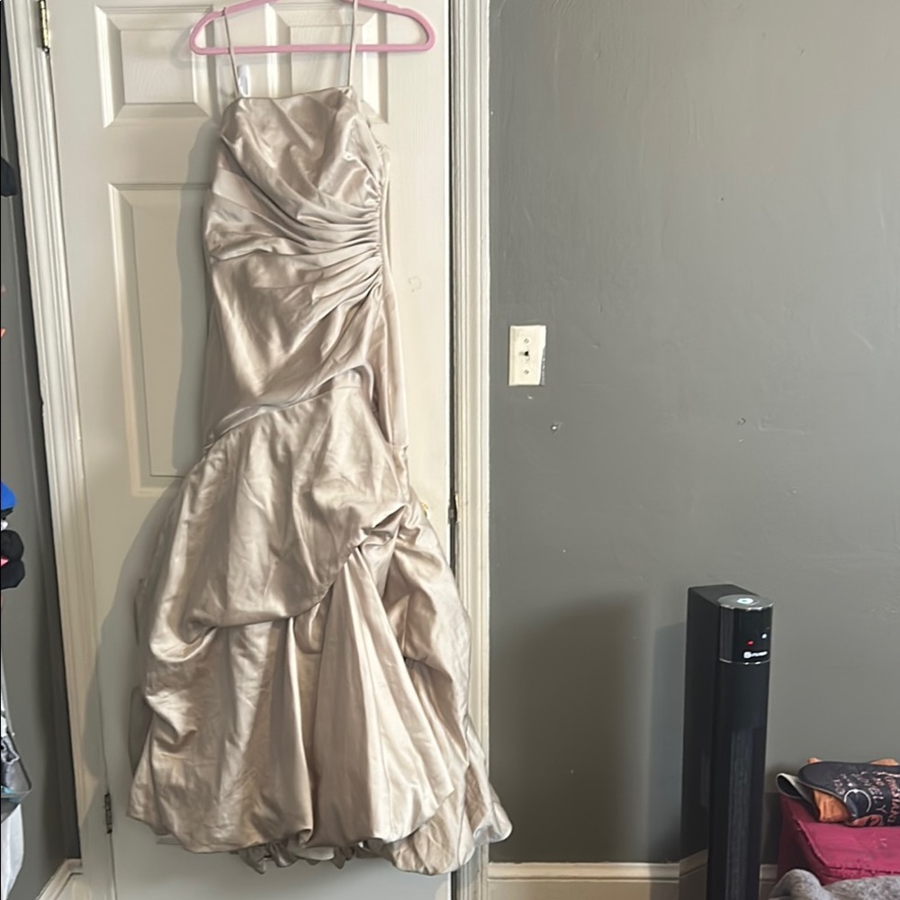Gold Strapless Asymmetrical Gown for Prom